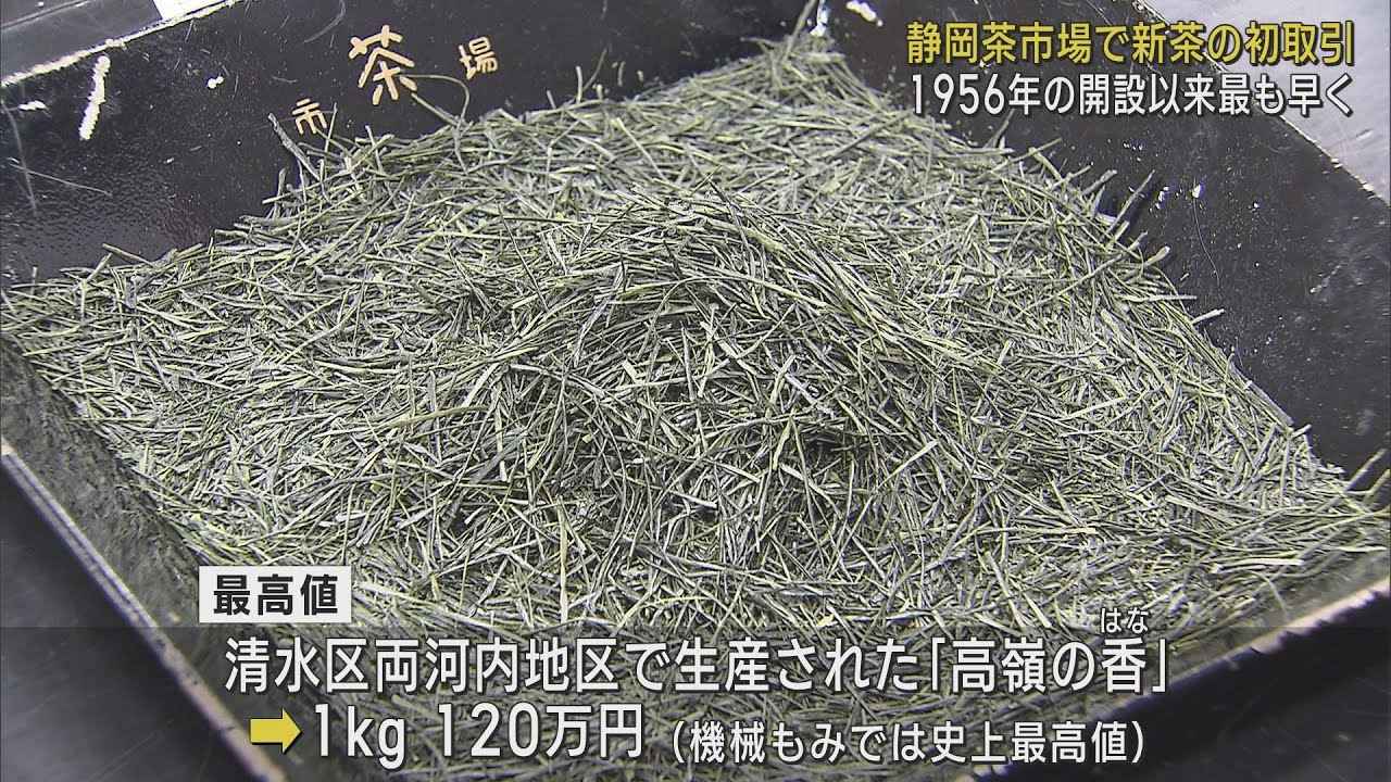 画像: 静岡茶市場新茶初取引 最高値は清水区両河内産「高峰の香」1キロ120万円 youtu.be