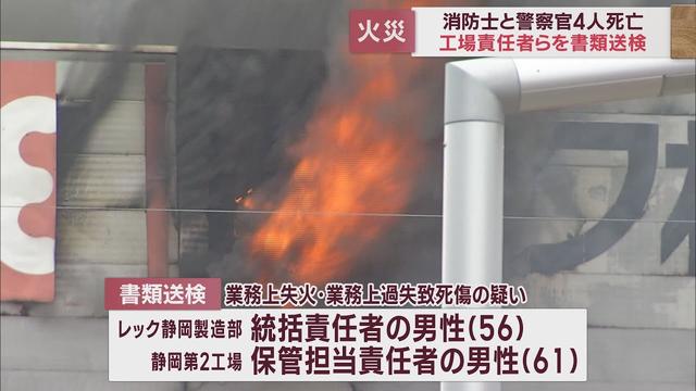 画像: 消防士と警察官4人が死亡した工場火災 当時の工場責任者ら2人を業務上過失致死傷などの疑いで書類送検 静岡・吉田町 youtu.be