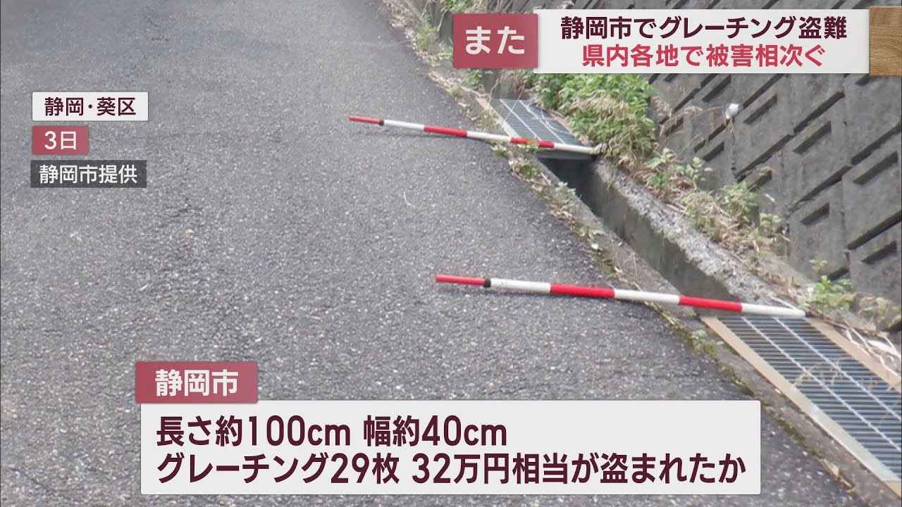 画像: 静岡市でもグレーチング(側溝の金属製のふた)29枚32万円相当盗まれる　葵区平山の農道 youtu.be